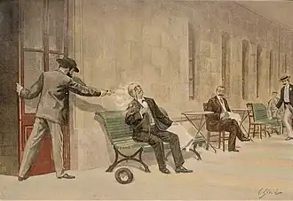 Artistic reconstruction of the assassination of Cánovas by Michele Angiolillo.