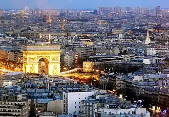 The Avenue de la Grande Armée and Place Charles de Gaulle at sunset