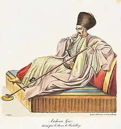 An 1828 illustration of a Greek archon holding a chibouk by Otto Magnus von Stackelberg.