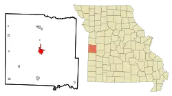 Location within Bates County and Missouri
