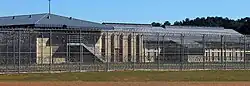 Behind the barricades at the Federal Correctional Institution, Oakdale