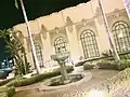 Beverly Hills City Hall fountain at night.