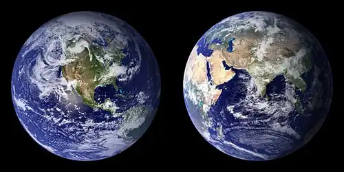 Image 1Blue Marble composite images generated by NASA in 2001 (left) and 2002 (right) (from Environmental science)