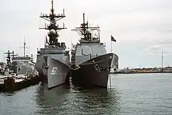 Ticonderoga-class cruiser (right) compared to the Spruance class
