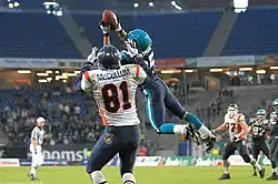 Brent Grimes makes an interception catch against Amsterdam, 2007