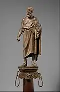Bronze statuette of a philosopher on a lamp stand; late 1st century BC; bronze; overall: 27.3 cm; weight: 2.9 kg; Metropolitan Museum of Art (New York City)