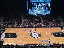The Brooklyn Nets' maple chevron parquet floor at Barclays Center