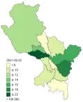 Mortality rate per 10,000 inhabitants by province of Cuzco.