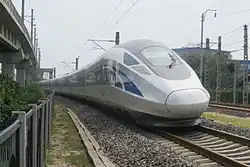 A test train running on the National Railway Track Test Center's loop track