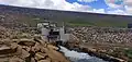 Rock dam wall and outlet pipe, 2021