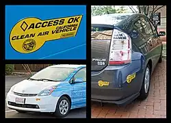 California HOV sticker for hybrid electric vehicles (The benefit for non-plug-in hybrids expired on 1 July 2011.)