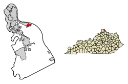 Location of Melbourne in Campbell County, Kentucky.
