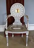 Chair (one of a suite) with Lascelles crest, 1700s – Entrance Hall – Harewood House