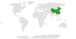 Map indicating locations of China and Cook Islands