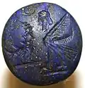 Neo-Babylonian conical seal; 7th–6th century BC; lapis lazuli; height: 2.7 cm (1.1 in), diameter: 2.1 cm (0.83 in); Metropolitan Museum of Art