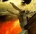 Statues topple from their pedestals showing the sublime power of nature over man.[4]