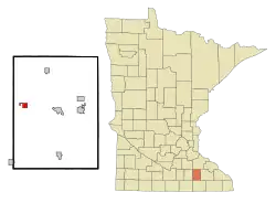 Location of Claremont within Dodge County and state of Minnesota