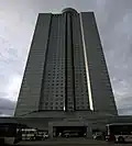 The hotel's facade seen from the ground level