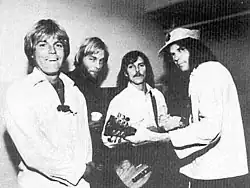 Mosley (2nd from the left) as part of The Ducks band in 1977