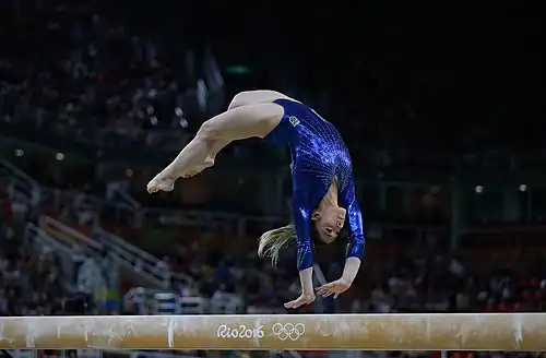 Image 23 Balance beam Credit: Fernando Frazão The balance beam is a rectangular artistic gymnastics apparatus, as well as the event performed using the apparatus. Pictured is Daniele Hypólito in the final of the women's artistic gymnastics competition at the Rio 2016 Olympic Games, where Brazil finished in 8th place. More selected pictures