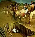 Diorama at the Etowah Site showing the hurried burial of two statues