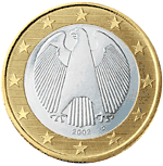 German Eagle on back of German 1 euro coin