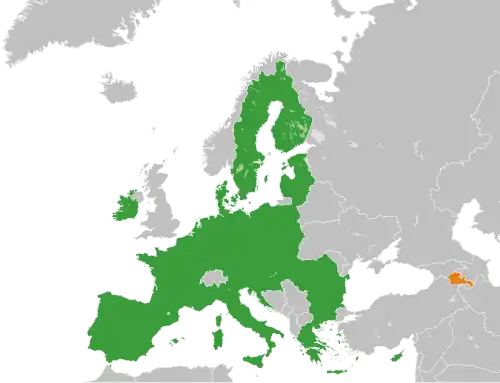Map indicating locations of European Union and Armenia