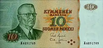 Image 22President J. K. Paasikivi illustrated in a former Finnish 10 mark banknote from 1980 (from Money)