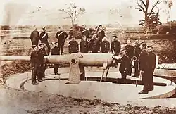 Armstrong 6 inches (150 mm) 100pdr Breech Loading Disappearing Gun in Firing Position, c1900[gallery 5]