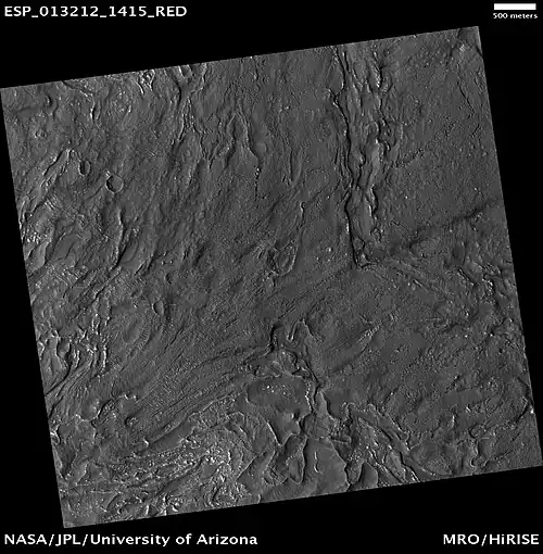 Fretted terrain near Reull Vallis, as seen by HiRISE