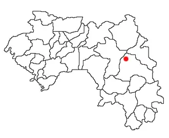 Location of Kankan Prefecture and seat in Guinea.