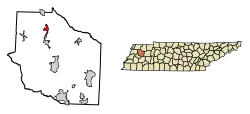Location of Rutherford in Gibson County, Tennessee.