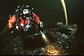 Gordon Smith with his prototype closed circuit rebreather