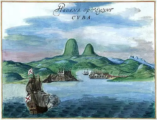 Image 35A watercolor painting of Havana Bay, c. 1639 (from History of Cuba)