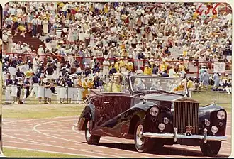 The Queen at the closing ceremony of the Brisbane 1982 Commonwealth Games