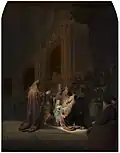 Rembrandts Simeons song of praise (1631), since 1816 in the Mauritshuis in The Hague. Oil on Oak Panel (60,9 x 47,9 cm).