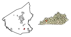 Location of Nortonville in Hopkins County, Kentucky.