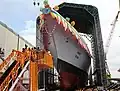 The launch of INS Nilgiri, the lead vessel of the class.