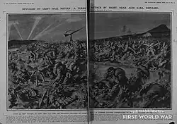 B&W illustration of battle
