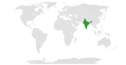 Map indicating locations of India and North Macedonia