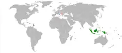 Map indicating locations of Indonesia and Serbia