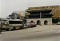 General Government Building is demolished behind a decorative screen in 1996.