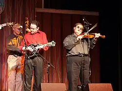 Cleveland (right) performing with Jesse Brock (left) in 2008
