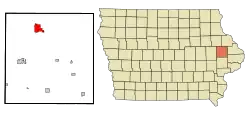 Location within Jones County and Iowa