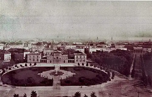 Eastern portion of the Königsplatz with the Palais Raczynski. Photographed from the Victory Column, about 1880