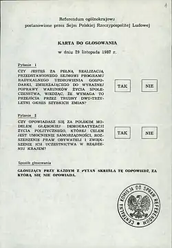 Ballot paper for the referendum