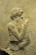 Detail of a limestone votive monument from Sippar, Iraq, dating to c. 1792 – c. 1750 BC showing King Hammurabi raising his right arm in worship, now held in the British Museum