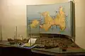 Model of early deployment of naval forces and a map depicting the spread of units across Kinmen
