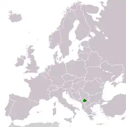 Map indicating locations of Kosovo and Luxembourg
