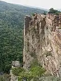 The Maiden's cliff /Momina skala in Bulgarian/ above the river, about 2 km away from Hrabrino, on the track to Hut Zdravets.